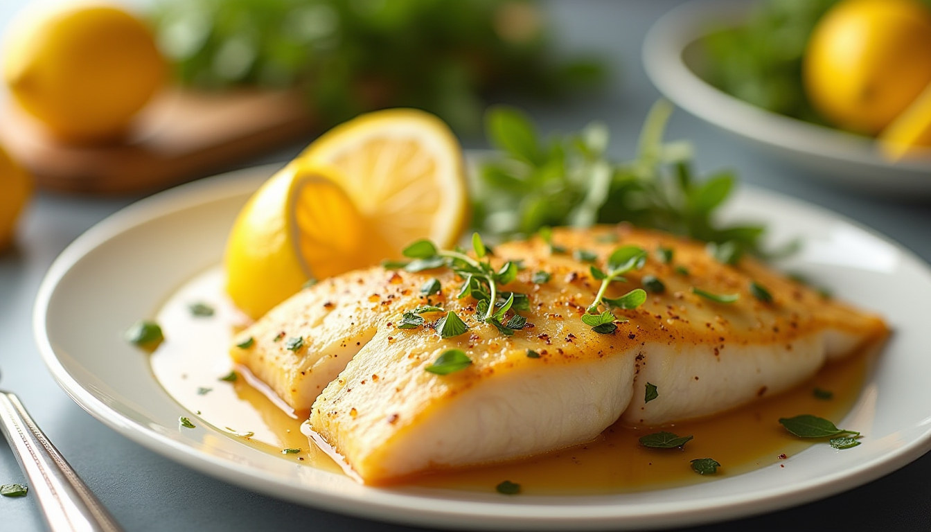 Create An Image Featuring A Zesty Lemon Butter Fis